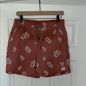 Katin Red and White Volley Swim Trunks with Floral Pattern